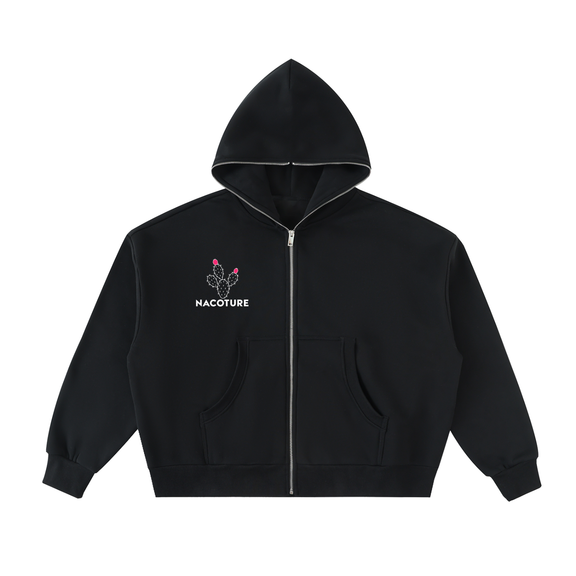 Fleeced Full-Zip Boxy Hoodie
