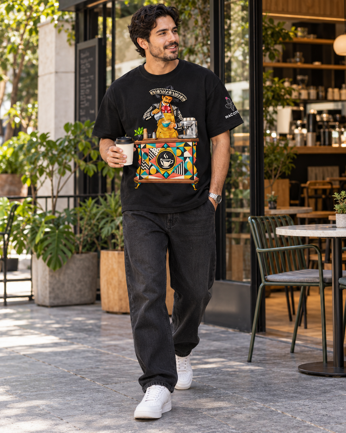 Nacoture model wearing Barista Charro Heavyweight Tee [Color: Classic Black] [Model: Men]