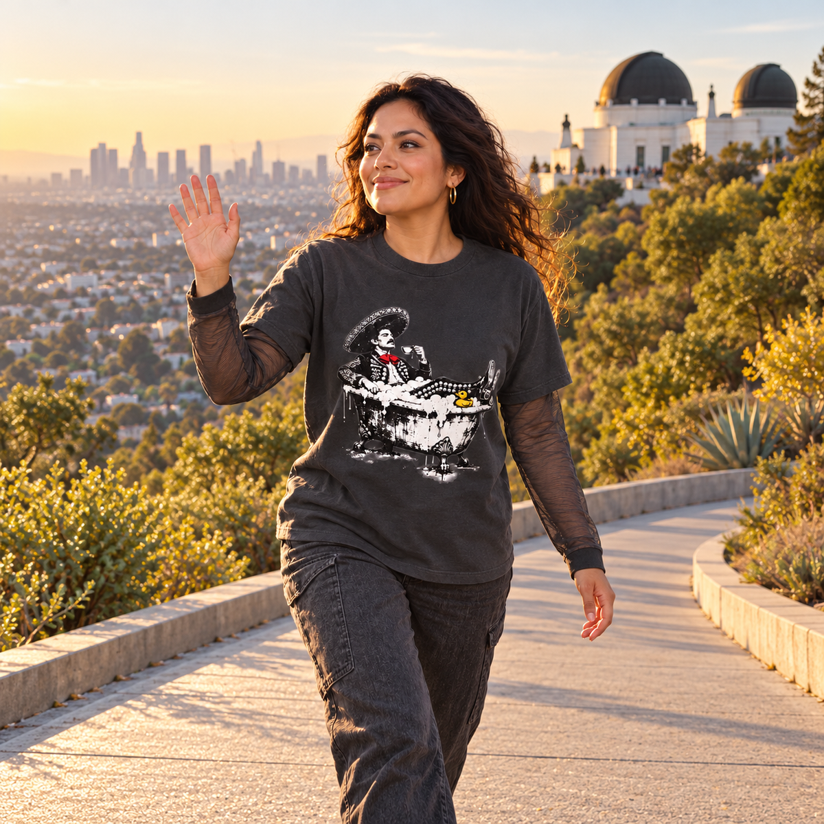 Model in Dark Gray Nacoture shirt, candid at a contemporary city location [Color: Dark Gray]