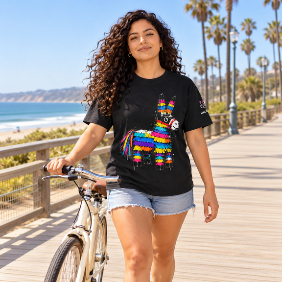 Model wearing Unisex Seamless Cotton T-Shirt in a natural everyday scene [Color: Black]