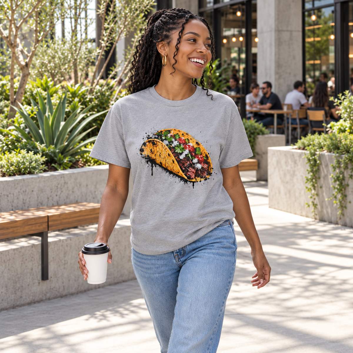 Model in Gray Nacoture shirt, candid at a contemporary city location [Color: Gray]